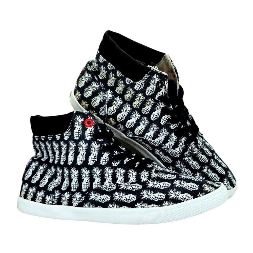 Bucketfeet Men's Black & White Pineapple High Top Sneakers - size 9